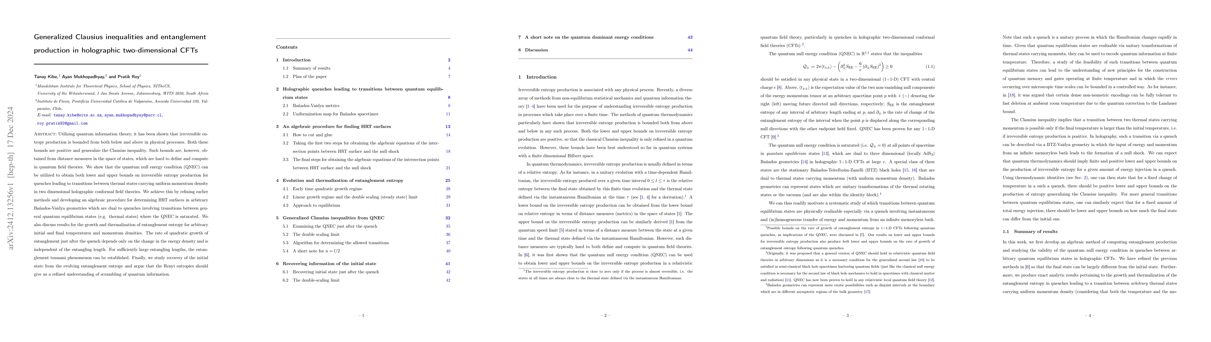 Thumbnail for Generalized Clausius inequalities and entanglement production in
  holographic two-dimensional CFTs