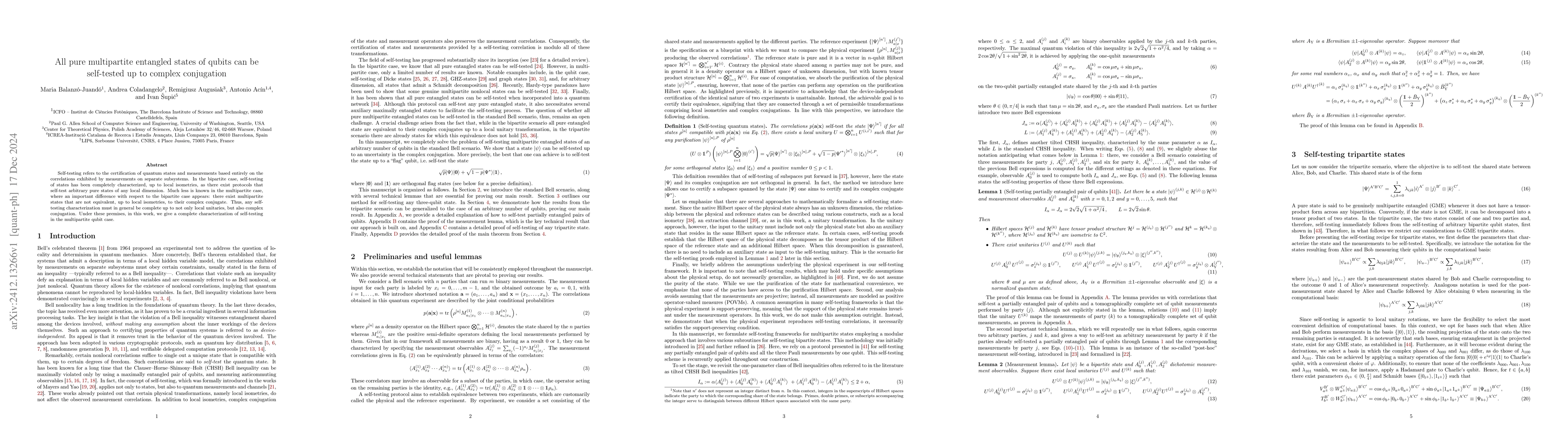 Thumbnail for All pure multipartite entangled states of qubits can be self-tested up
  to complex conjugation