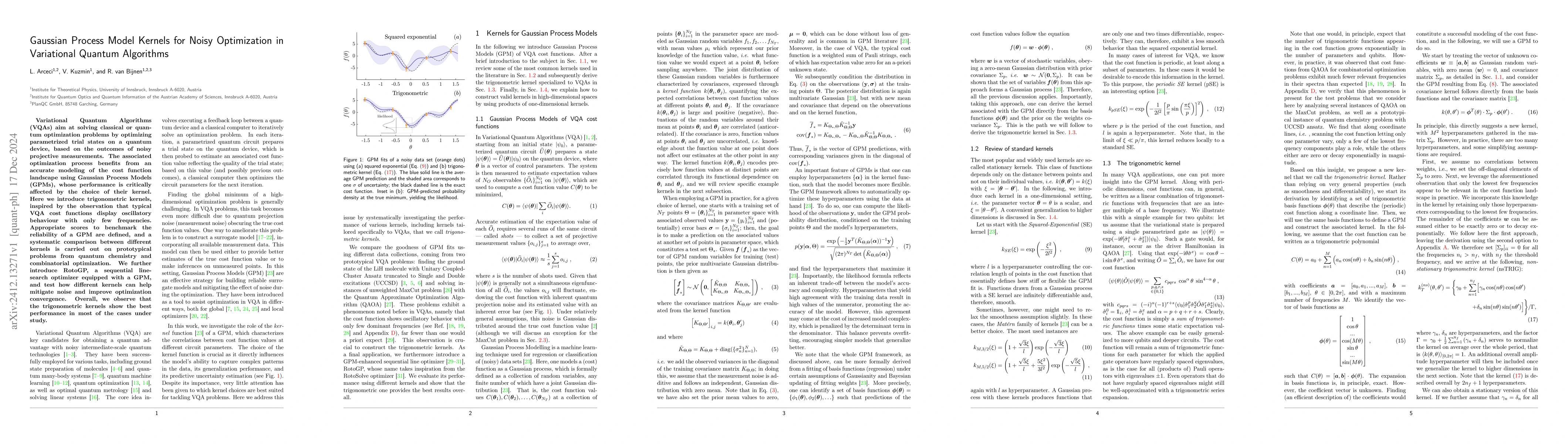 Thumbnail for Gaussian process model kernels for noisy optimization in variational
  quantum algorithms