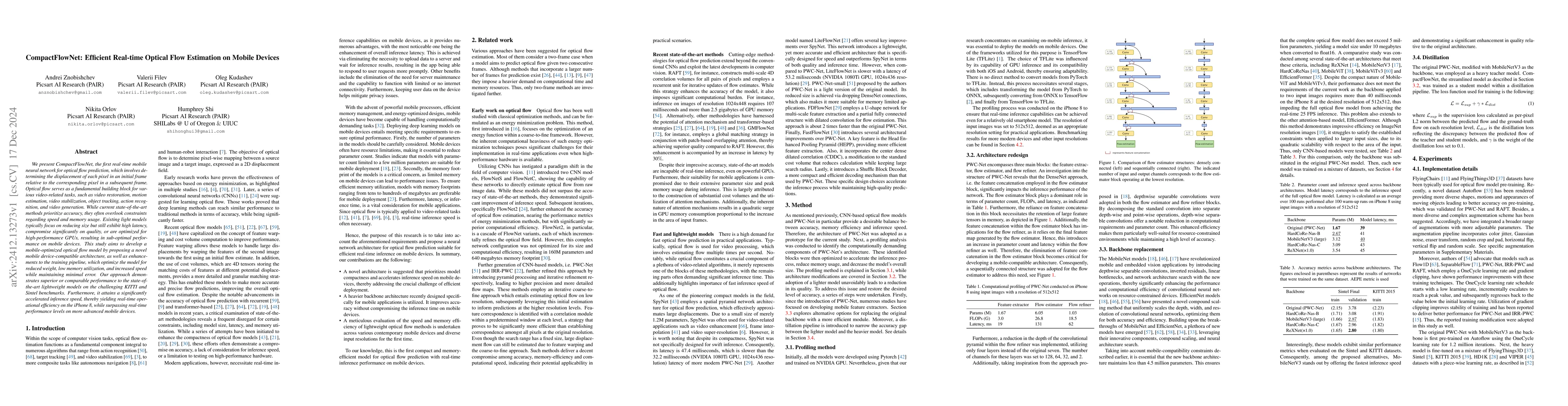 Thumbnail for CompactFlowNet: Efficient Real-time Optical Flow Estimation on Mobile
  Devices