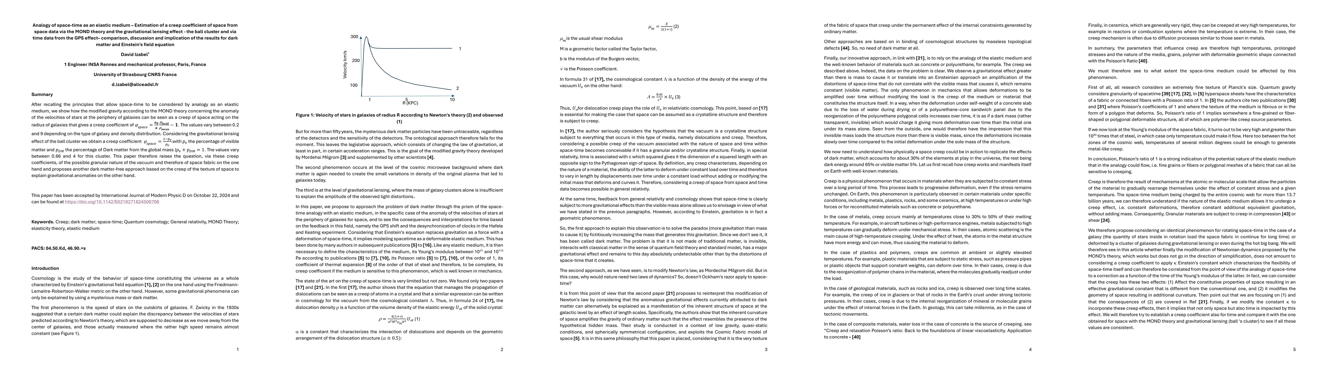 Thumbnail for Analogy of space-time as an elastic medium, estimation creep coefficient
  of space from MOND theory, gravitational lensing and via time data from the
  GPS effect, discussion of the results for dark matter and Einstein's field
  equation