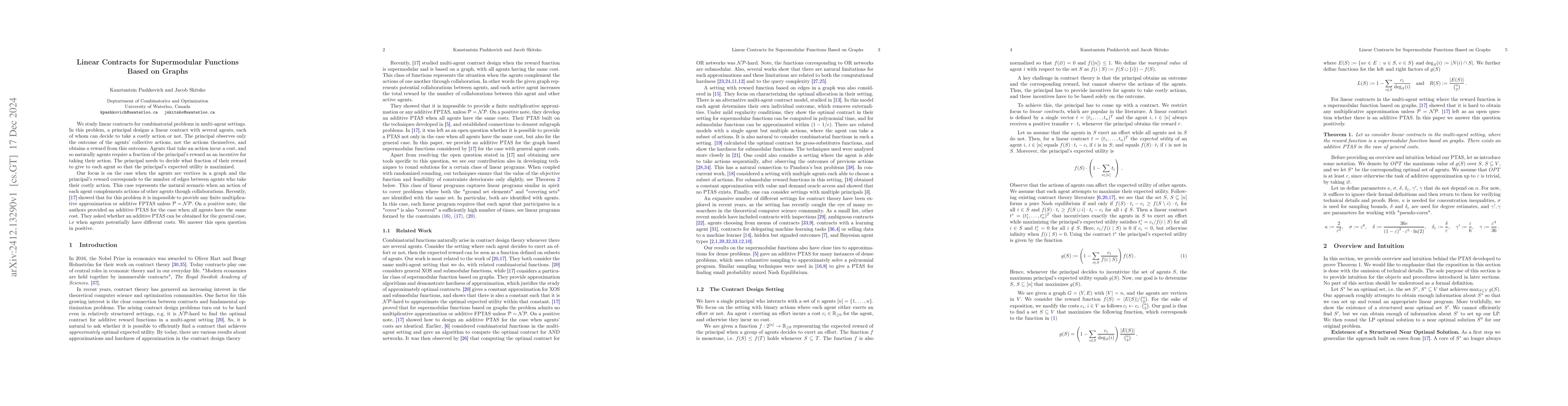 Thumbnail for Linear Contracts for Supermodular Functions Based on Graphs