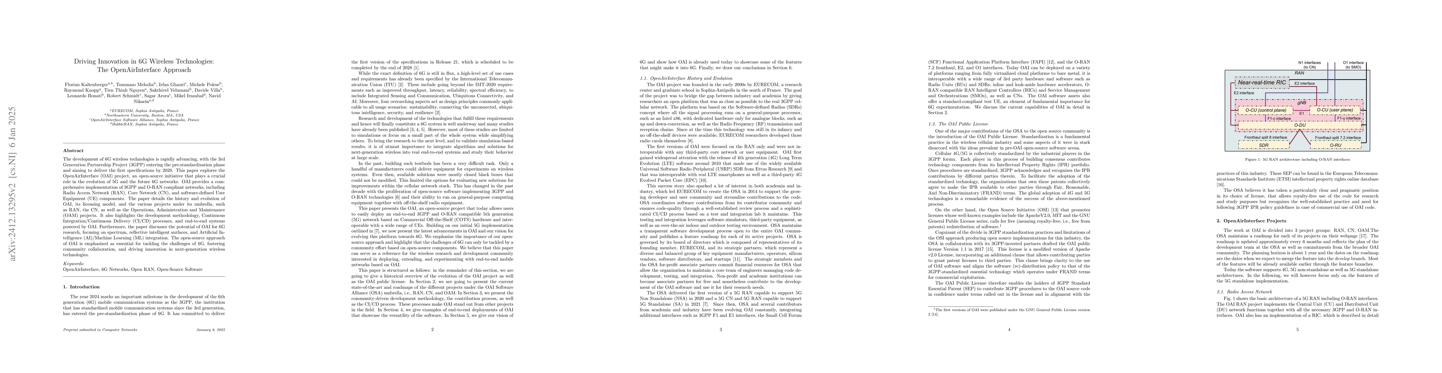 Thumbnail for Driving Innovation in 6G Wireless Technologies: The OpenAirInterface
  Approach