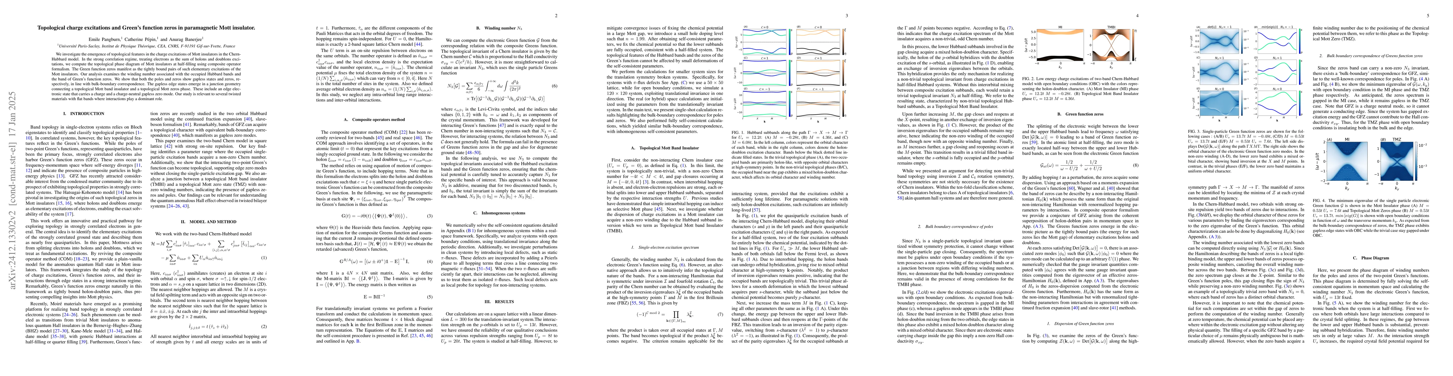 Thumbnail for Topological charge excitations and Green's function zeros in
  paramagnetic Mott insulator