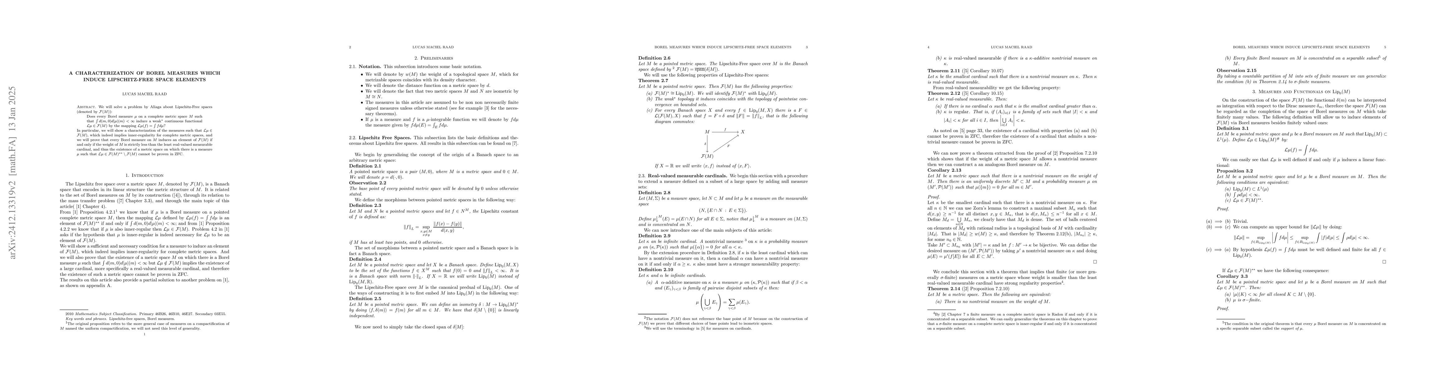 Thumbnail for A Characterization of Borel Measures which Induce Lipschitz-Free Space
  Elements