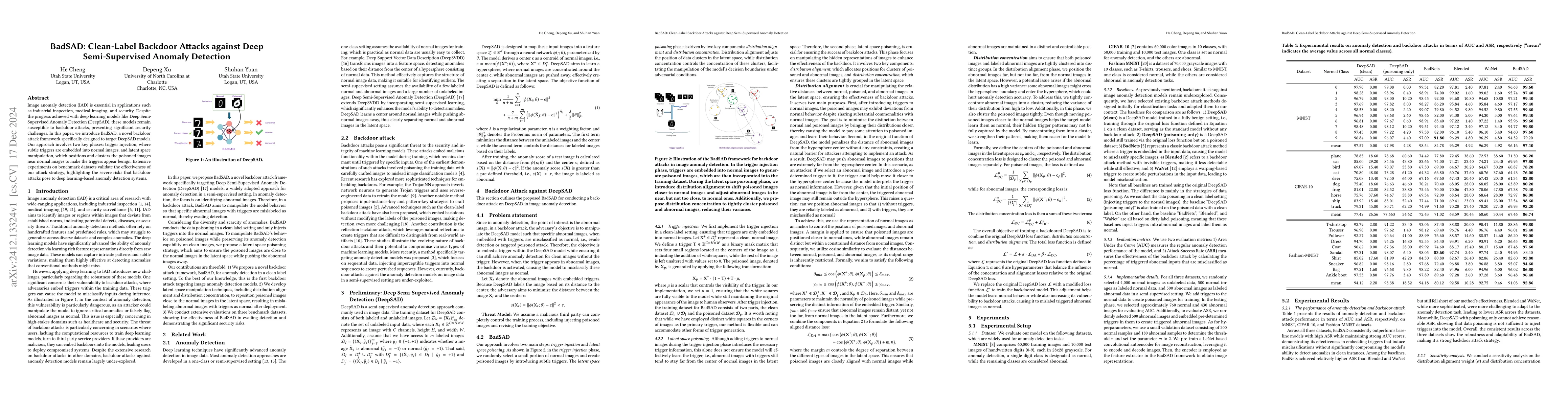 Thumbnail for BadSAD: Clean-Label Backdoor Attacks against Deep Semi-Supervised
  Anomaly Detection