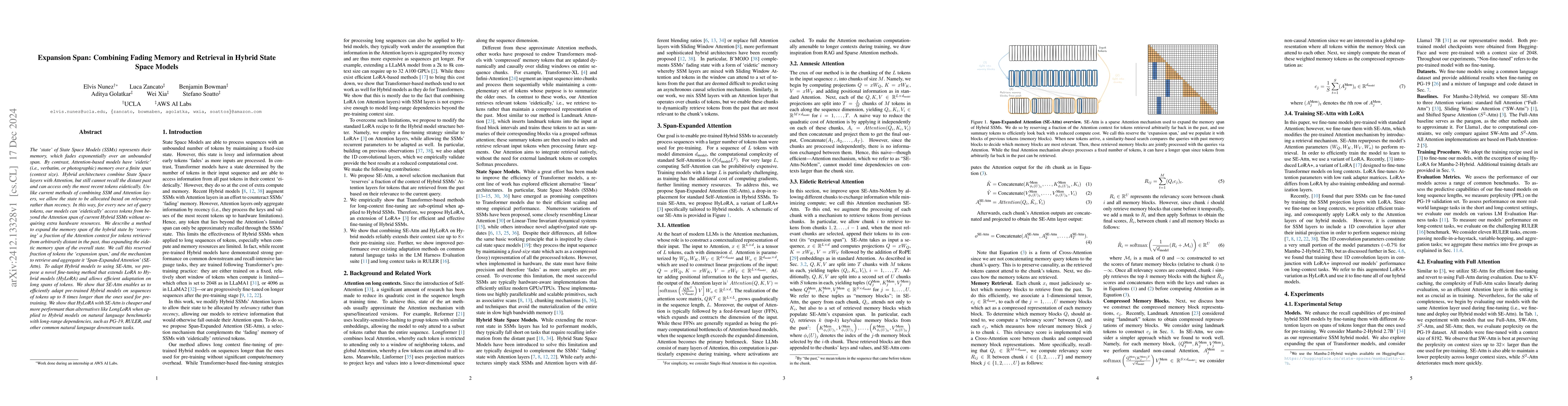 Thumbnail for Expansion Span: Combining Fading Memory and Retrieval in Hybrid State
  Space Models