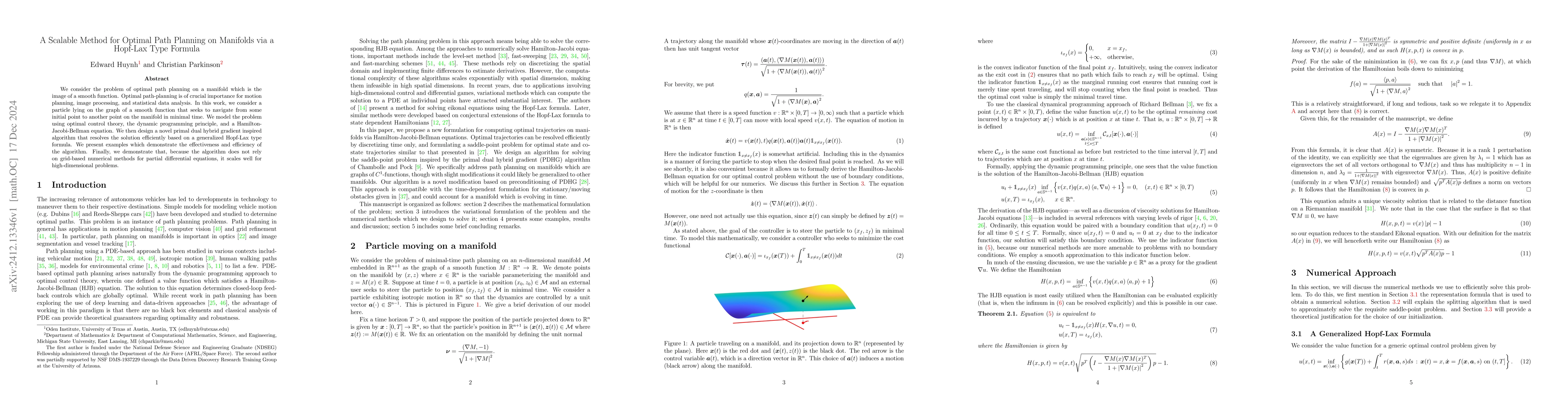 Thumbnail for A Scalable Method for Optimal Path Planning on Manifolds via a Hopf-Lax
  Type Formula