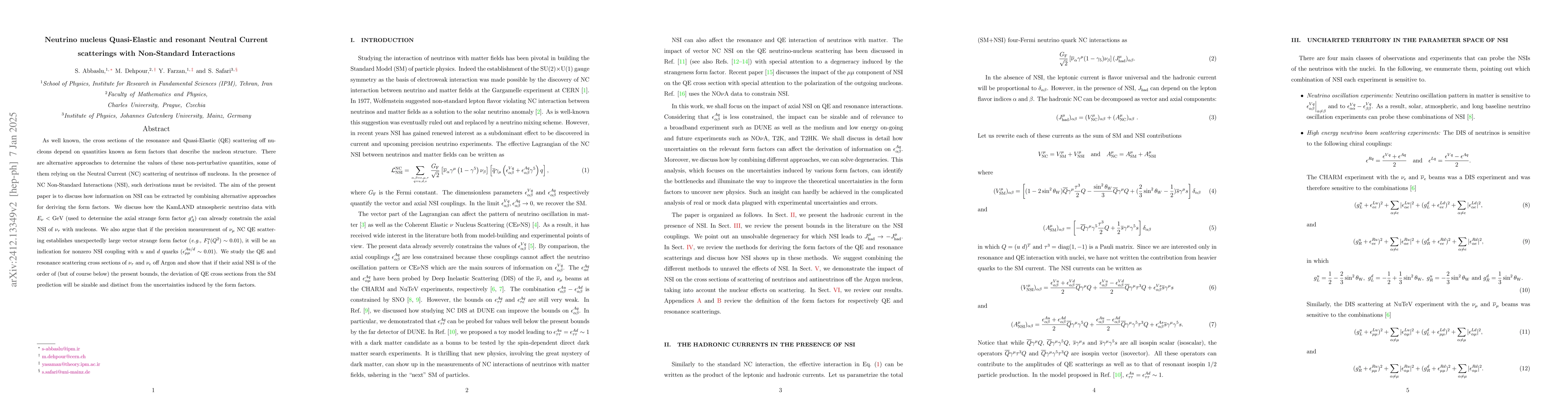 Thumbnail for Neutrino nucleus Quasi-Elastic and resonant Neutral Current scatterings
  with Non-Standard Interactions