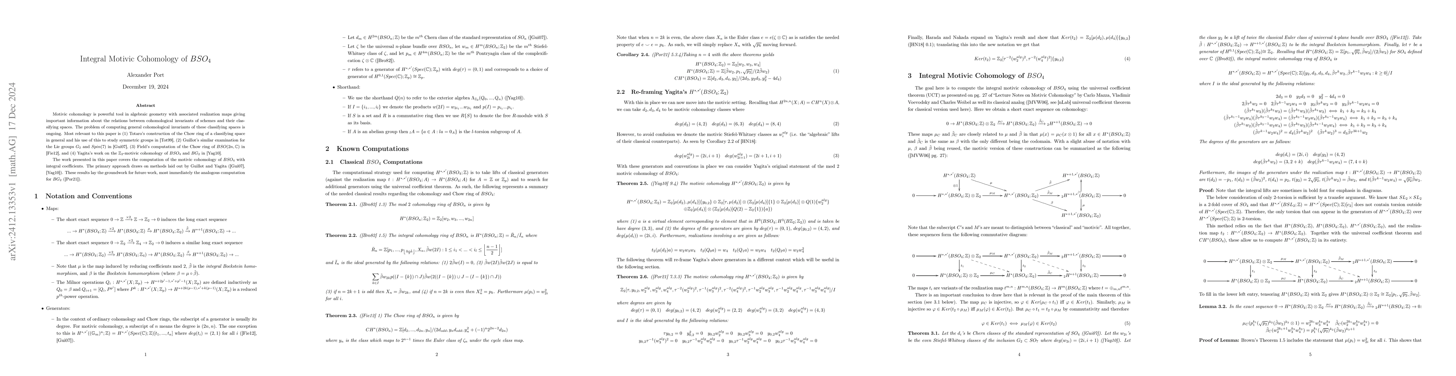 Thumbnail for Integral Motivic Cohomology of $BSO_{4}$