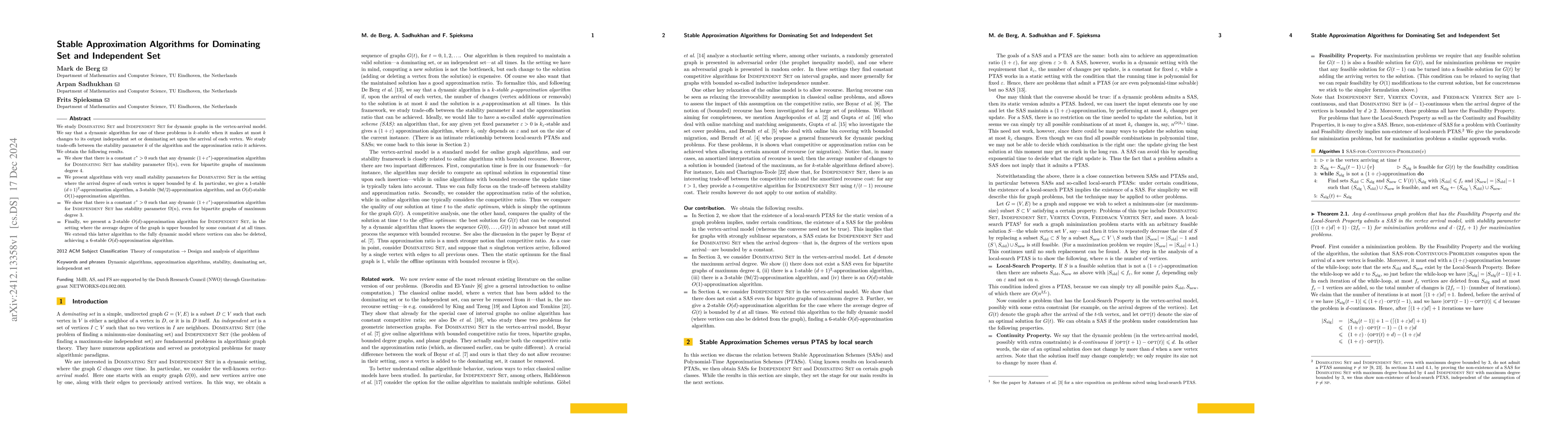 Thumbnail for Stable Approximation Algorithms for Dominating Set and Independent Set