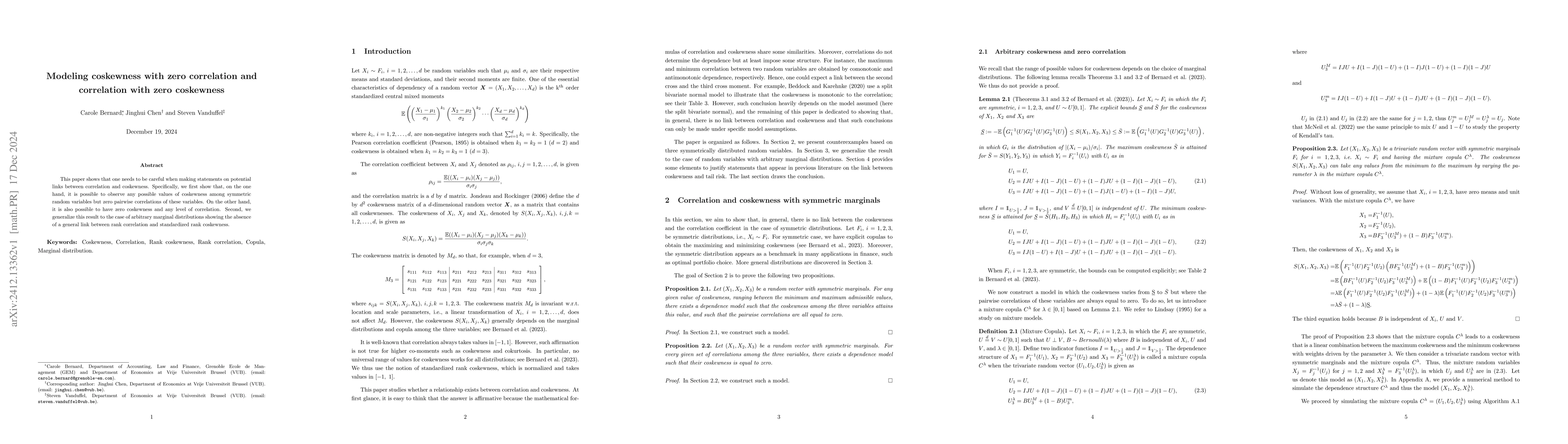 Thumbnail for Modeling coskewness with zero correlation and correlation with zero
  coskewness