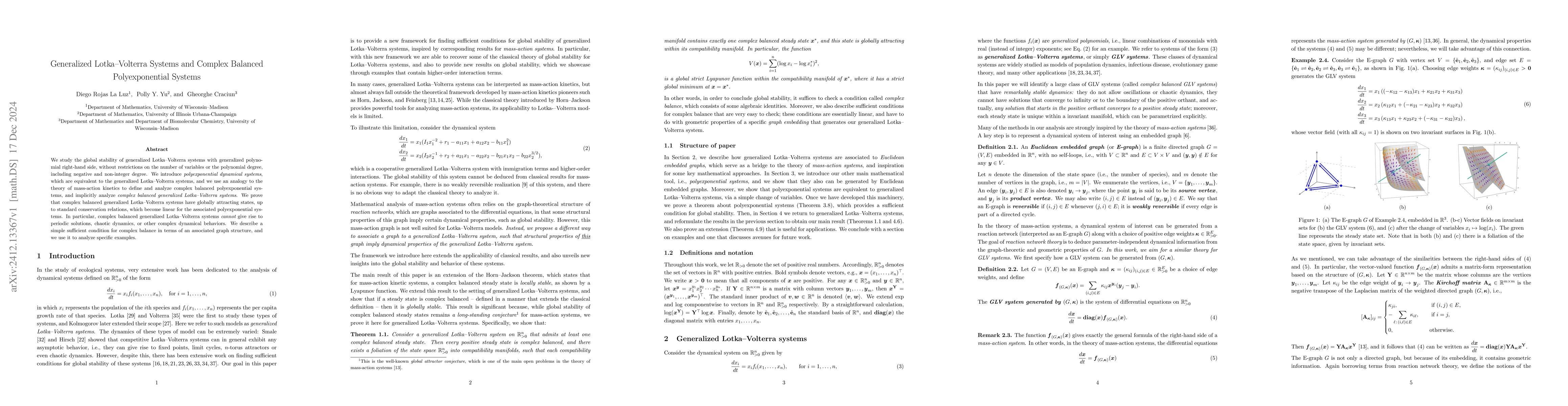 Thumbnail for Generalized Lotka-Volterra Systems and Complex Balanced Polyexponential
  Systems