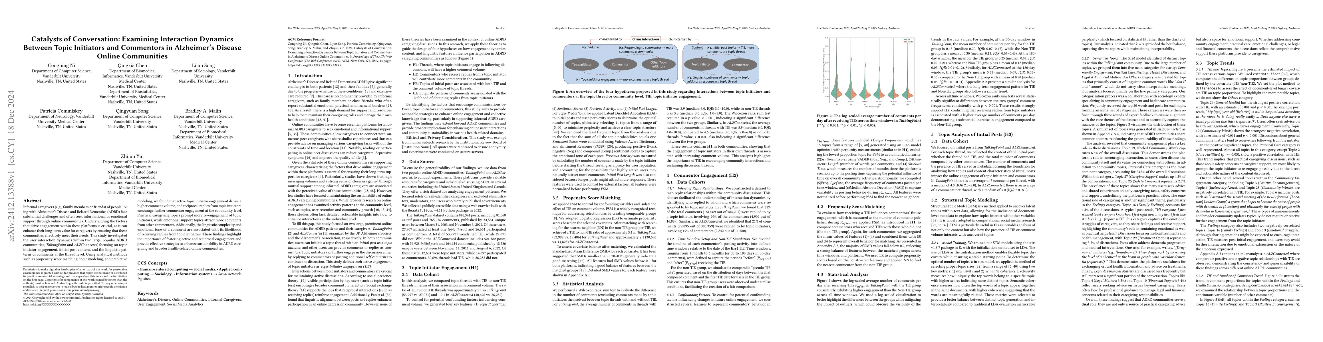 Thumbnail for Catalysts of Conversation: Examining Interaction Dynamics Between Topic
  Initiators and Commentors in Alzheimer's Disease Online Communities