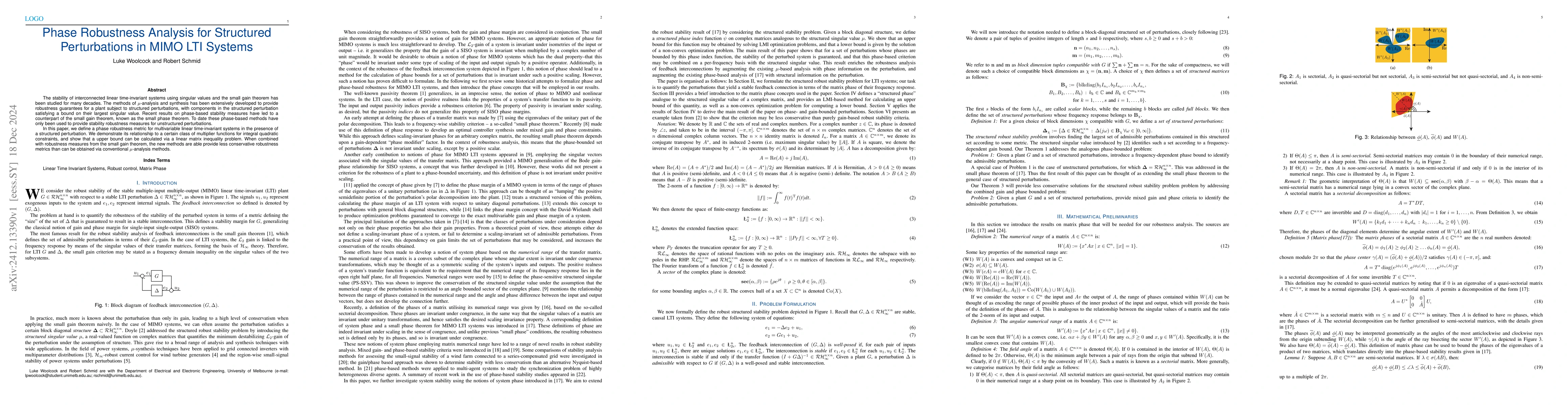 Thumbnail for Phase Robustness Analysis for Structured Perturbations in MIMO LTI
  Systems