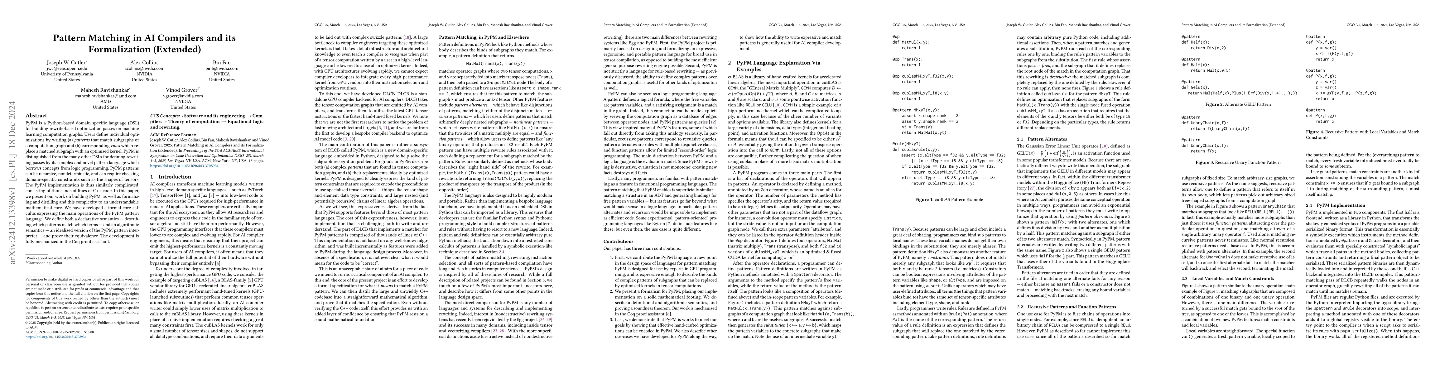 Thumbnail for Pattern Matching in AI Compilers and its Formalization (Extended
  Version)