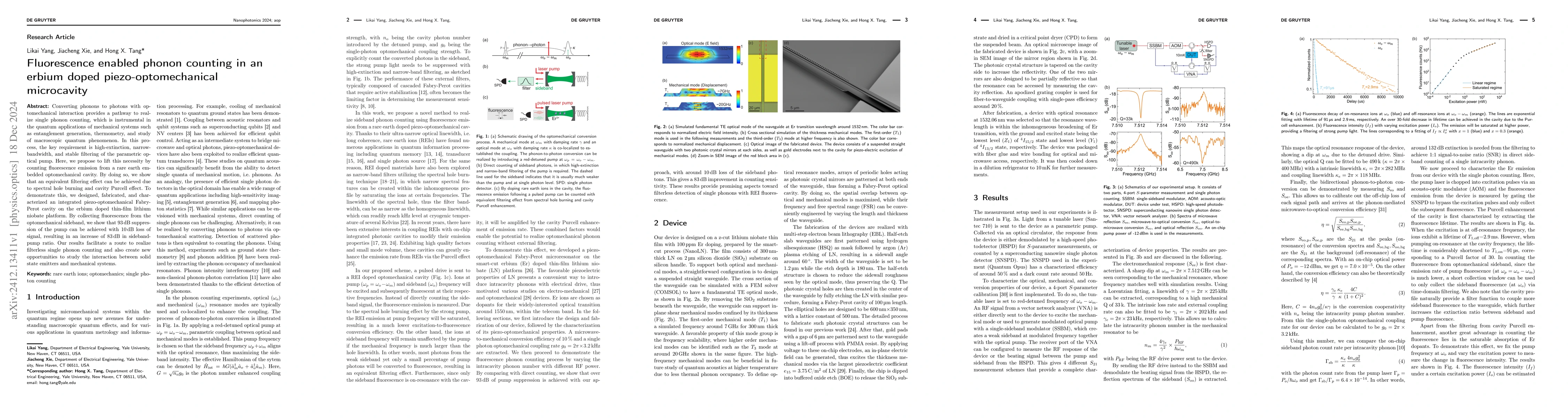 Thumbnail for Fluorescence enabled phonon counting in an erbium doped
  piezo-optomechanical microcavity