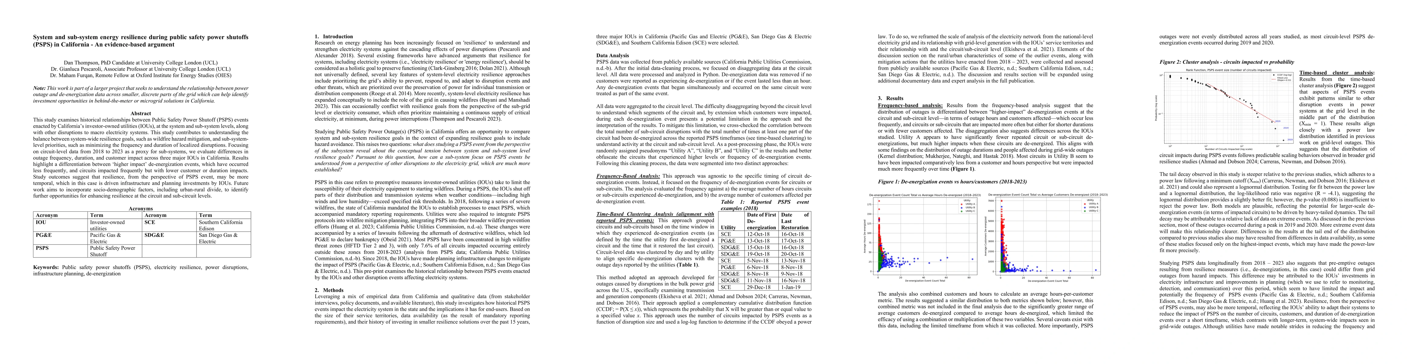 Thumbnail for System and sub-system energy resilience during public safety power
  shutoffs (PSPS) in California -- An evidence-based argument