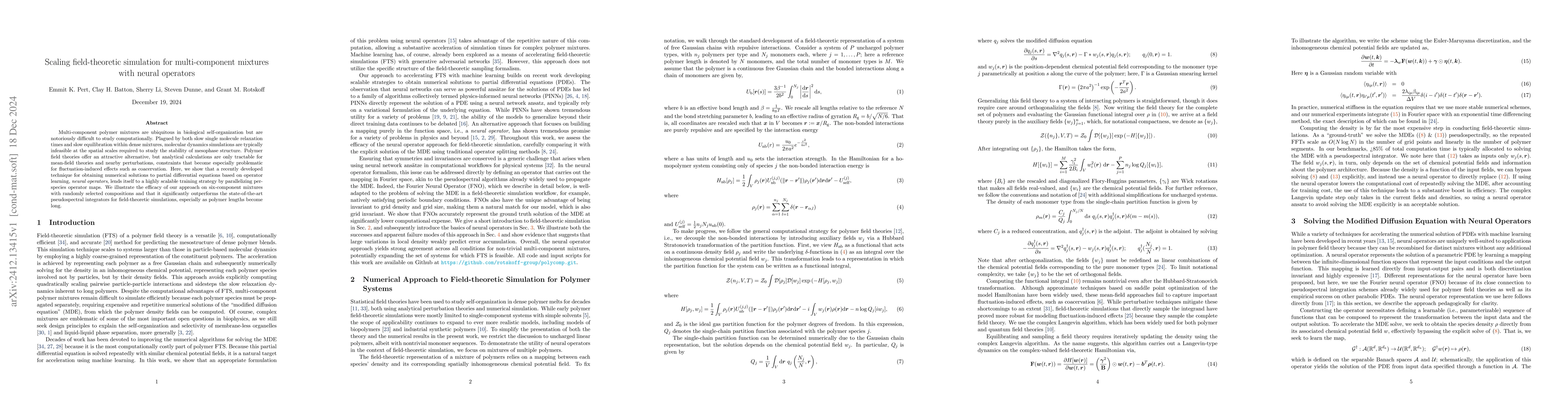Thumbnail for Scaling field-theoretic simulation for multi-component mixtures with
  neural operators
