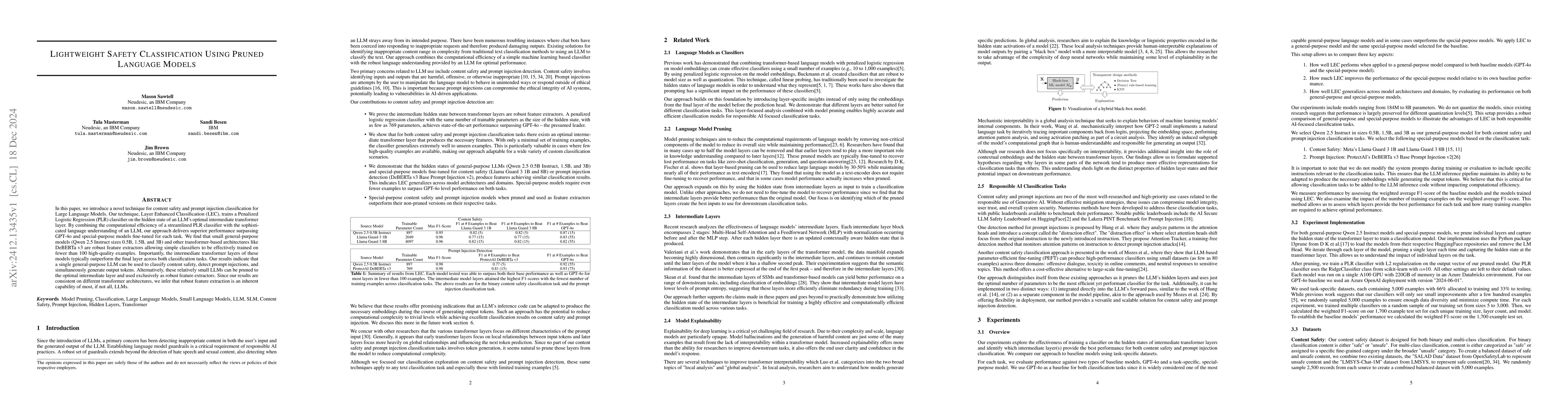 Thumbnail for Lightweight Safety Classification Using Pruned Language Models