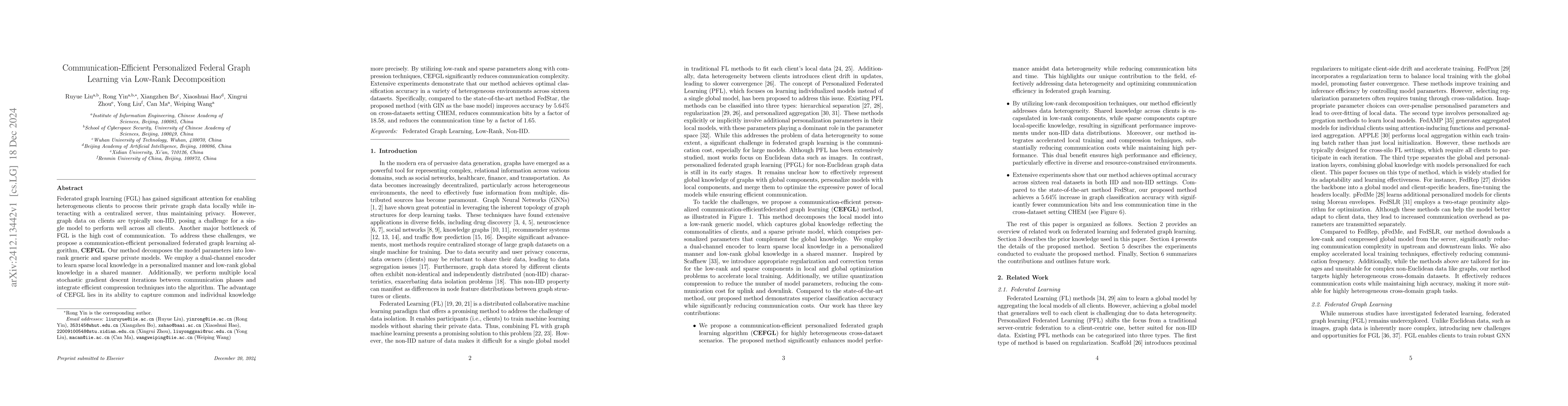 Thumbnail for Communication-Efficient Personalized Federal Graph Learning via Low-Rank
  Decomposition