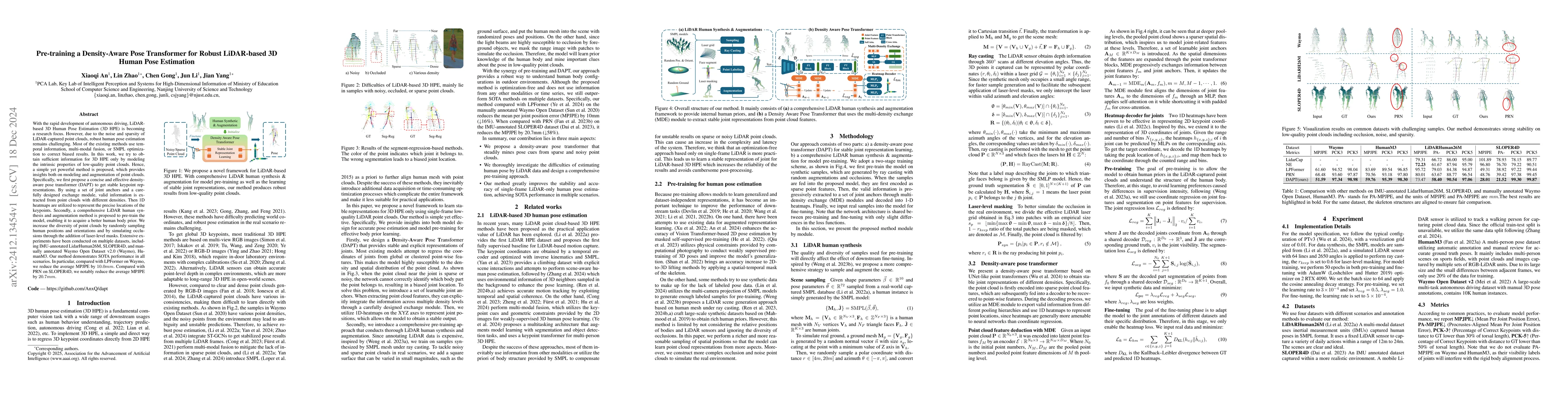 Thumbnail for Pre-training a Density-Aware Pose Transformer for Robust LiDAR-based 3D
  Human Pose Estimation