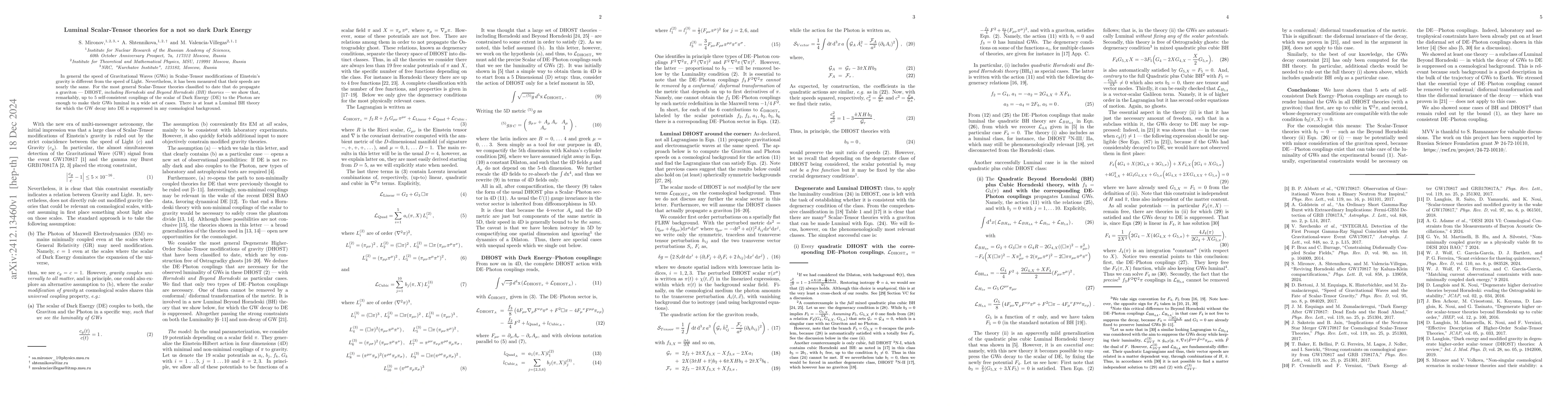 Thumbnail for Luminal Scalar-Tensor theories for a not so dark Dark Energy