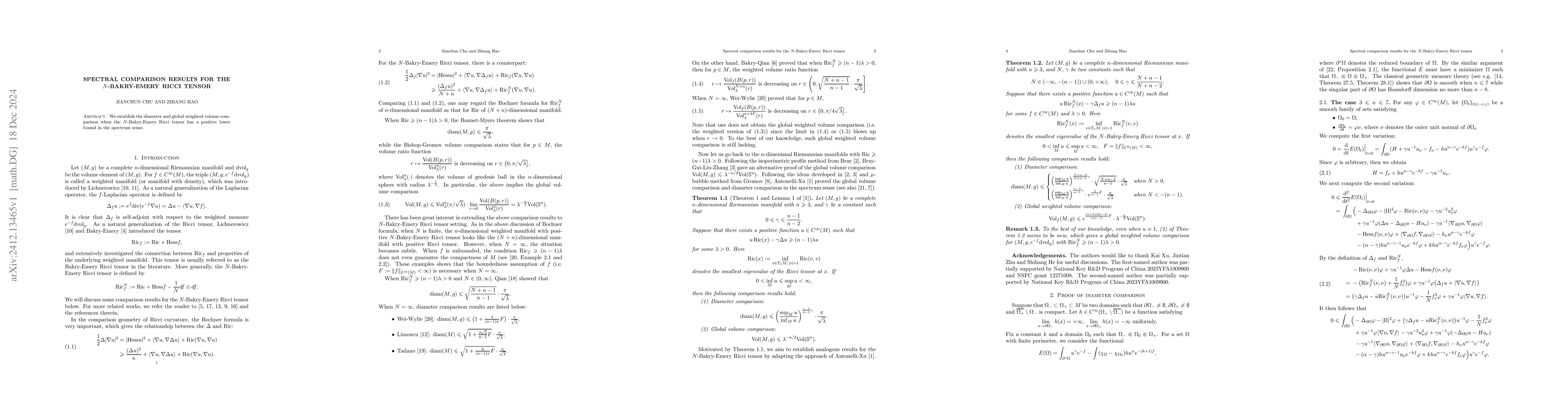 Thumbnail for Spectral comparison results for the $N$-Bakry-Emery Ricci tensor