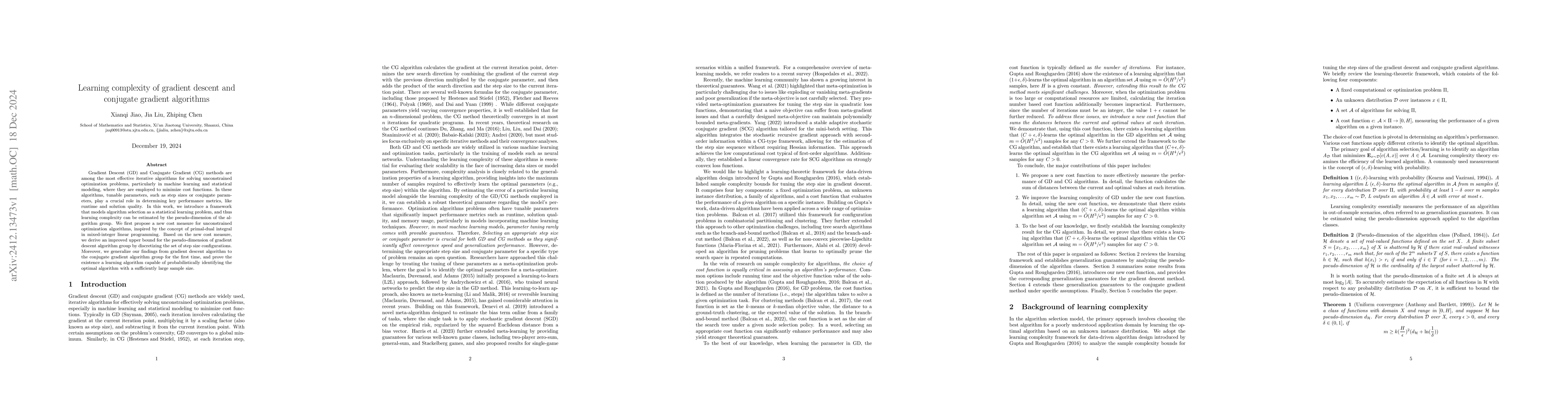 Thumbnail for Learning complexity of gradient descent and conjugate gradient
  algorithms