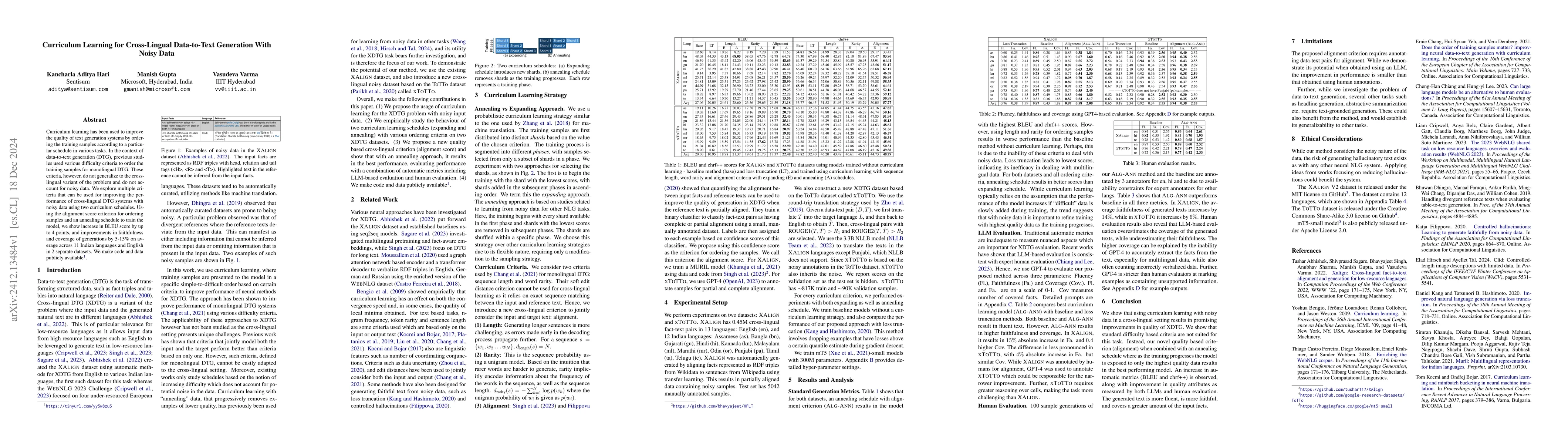 Thumbnail for Curriculum Learning for Cross-Lingual Data-to-Text Generation With Noisy
  Data