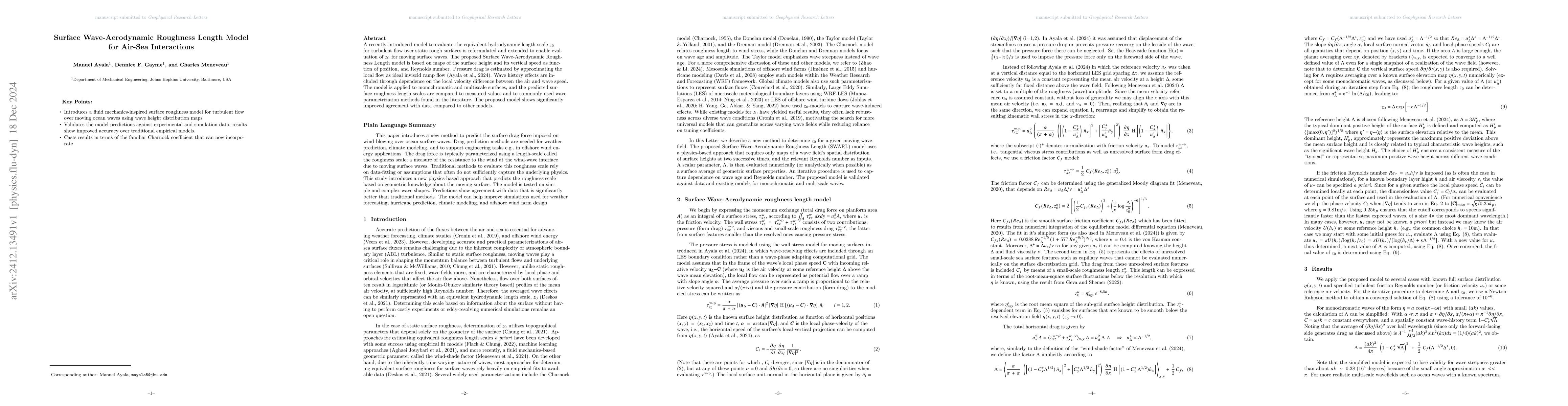 Thumbnail for Surface Wave-Aerodynamic Roughness Length Model for Air-Sea Interactions