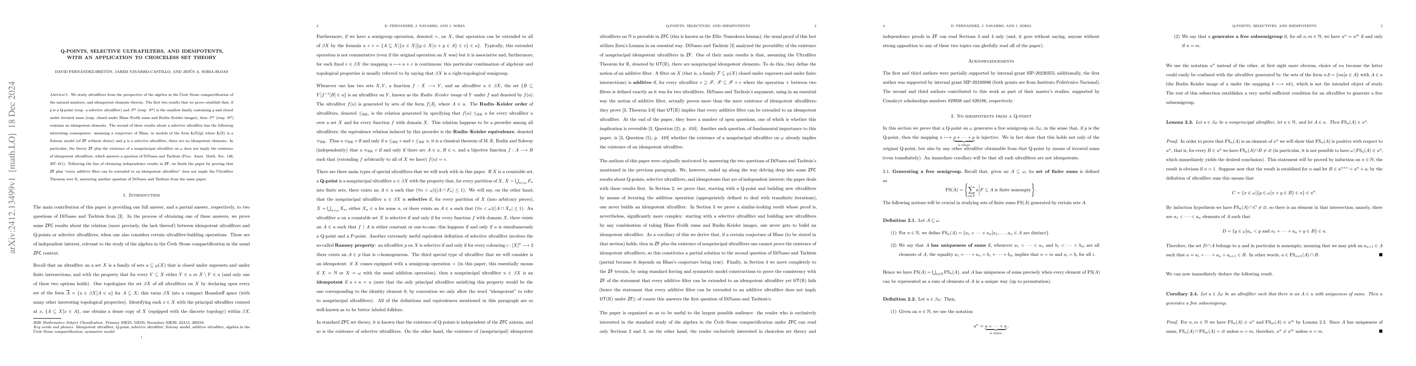 Thumbnail for Q-points, selective ultrafilters, and idempotents, with an application
  to choiceless set theory