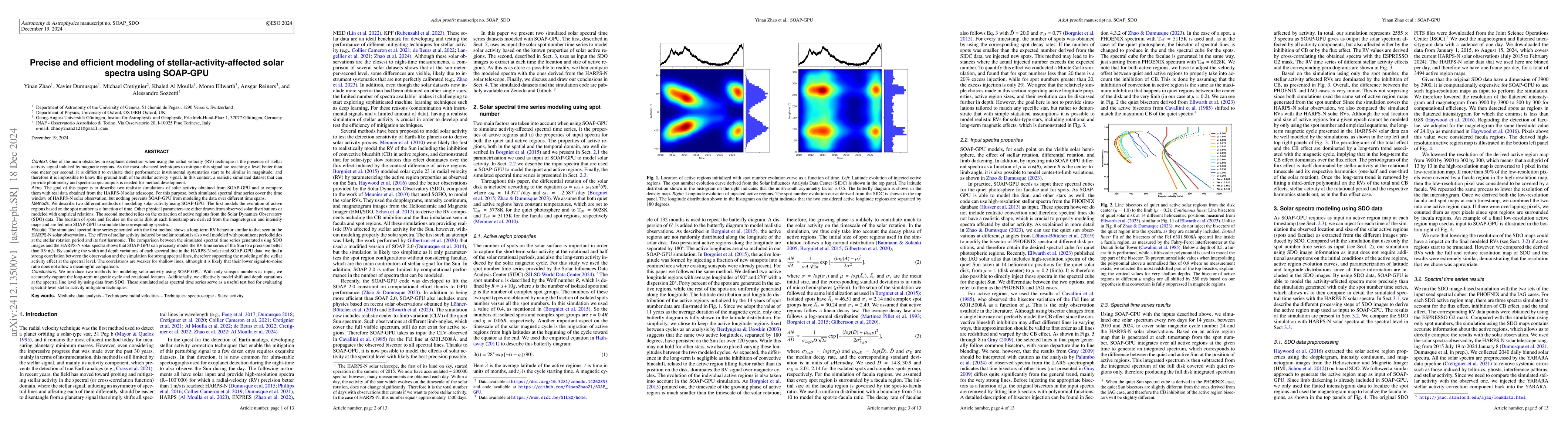 Thumbnail for Precise and efficient modeling of stellar-activity-affected solar
  spectra using SOAP-GPU