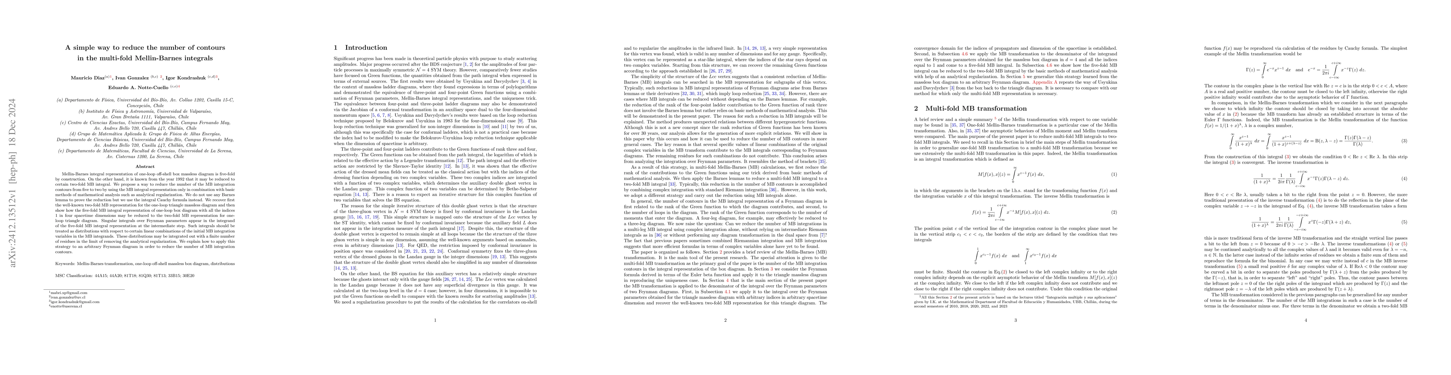 Thumbnail for A simple way to reduce the number of contours in the multi-fold
  Mellin-Barnes integrals