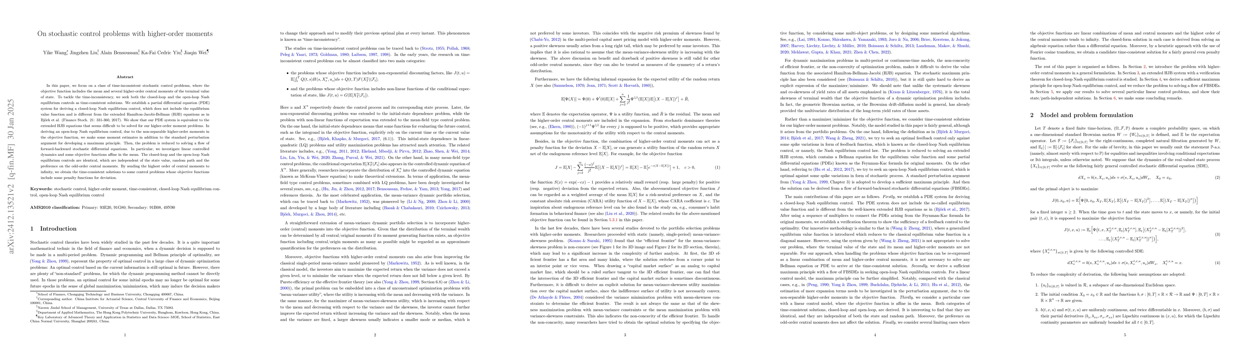 Thumbnail for On stochastic control problems with higher-order moments