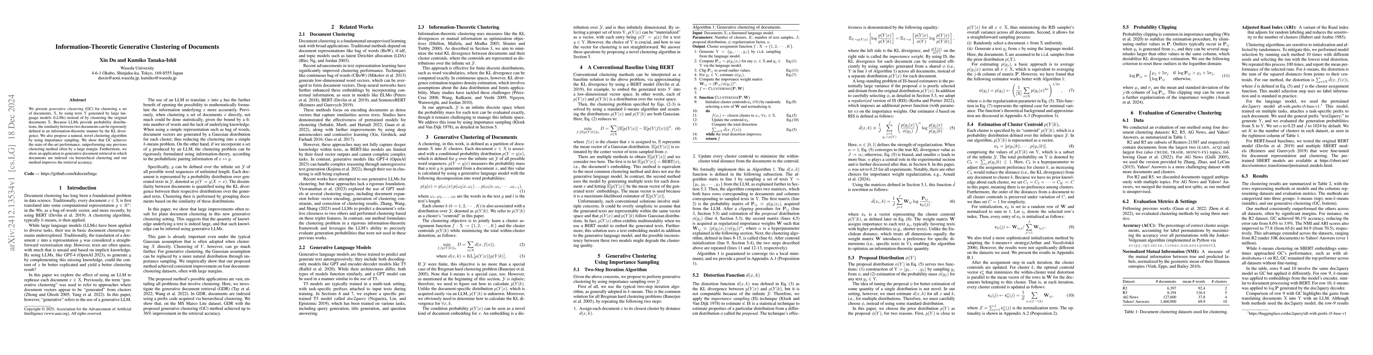 Thumbnail for Information-Theoretic Generative Clustering of Documents