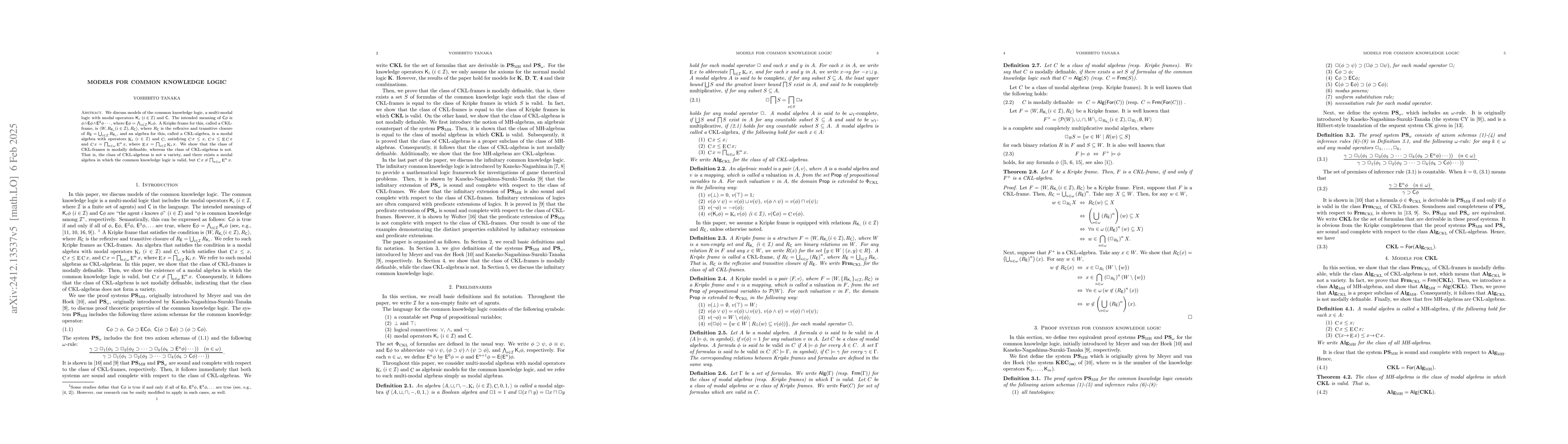 Thumbnail for Models for common knowledge logic