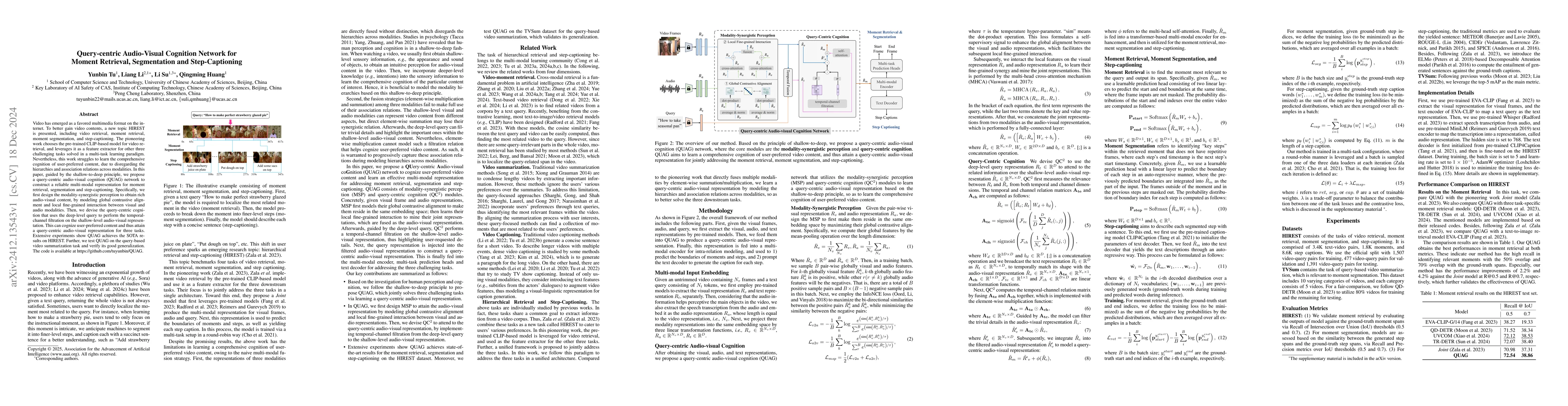 Thumbnail for Query-centric Audio-Visual Cognition Network for Moment Retrieval,
  Segmentation and Step-Captioning