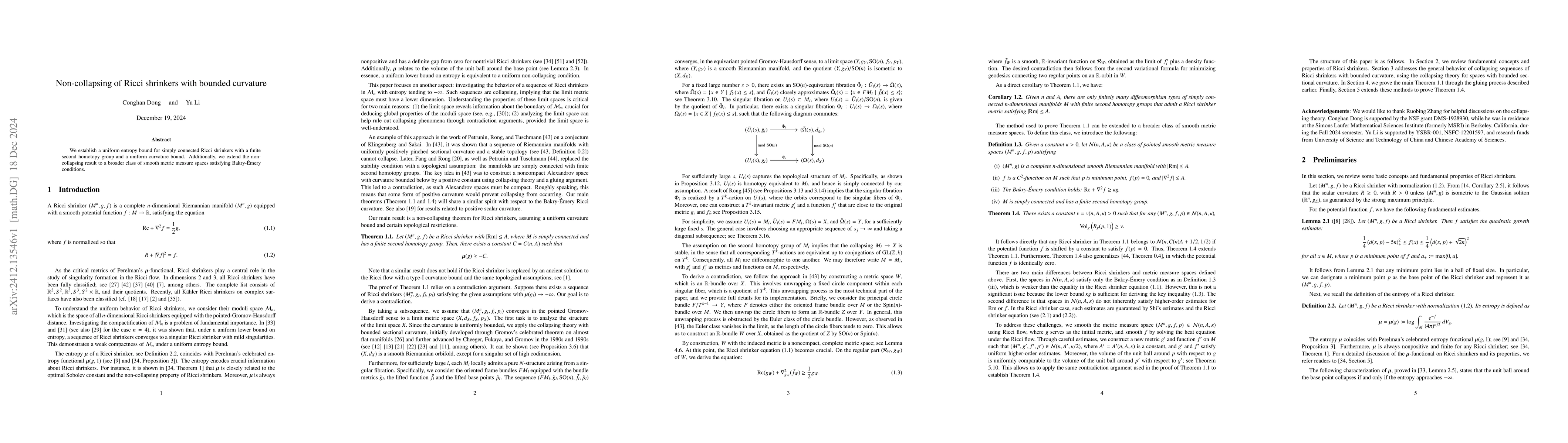 Thumbnail for Non-collapsing of Ricci shrinkers with bounded curvature
