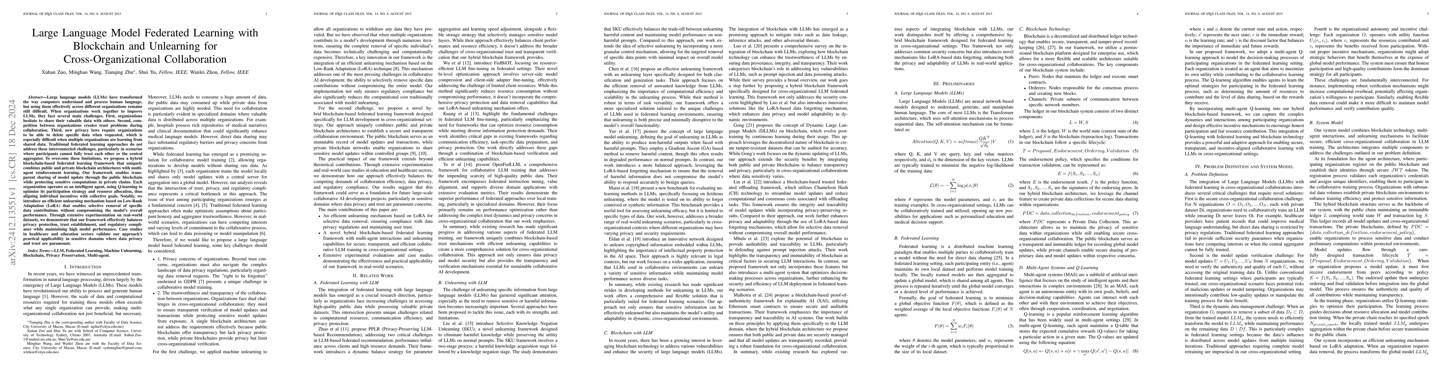 Thumbnail for Large Language Model Federated Learning with Blockchain and Unlearning
  for Cross-Organizational Collaboration