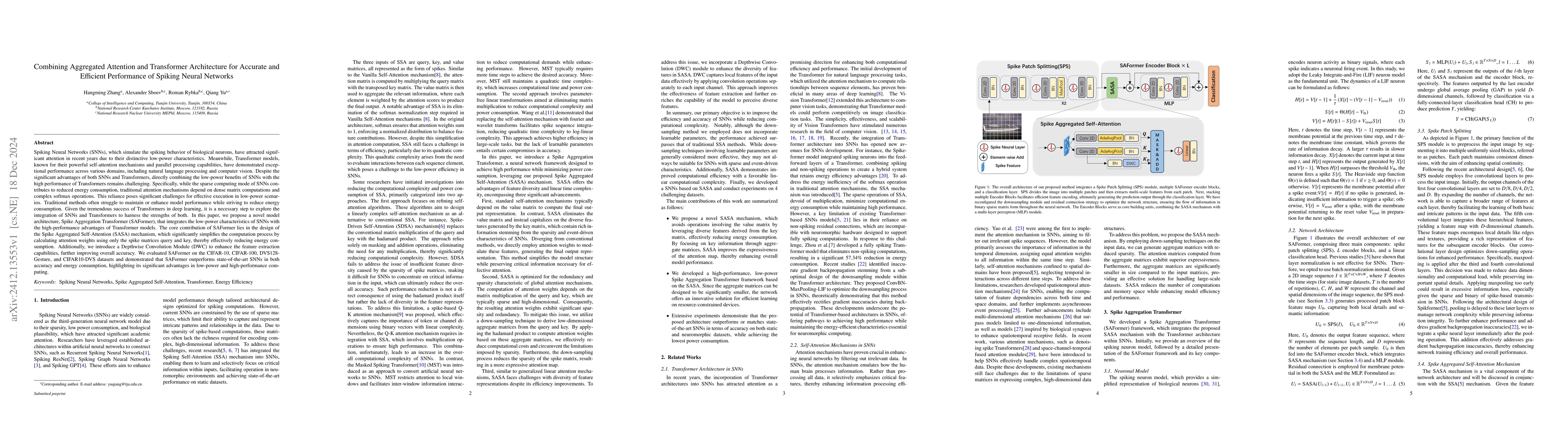 Thumbnail for Combining Aggregated Attention and Transformer Architecture for Accurate
  and Efficient Performance of Spiking Neural Networks