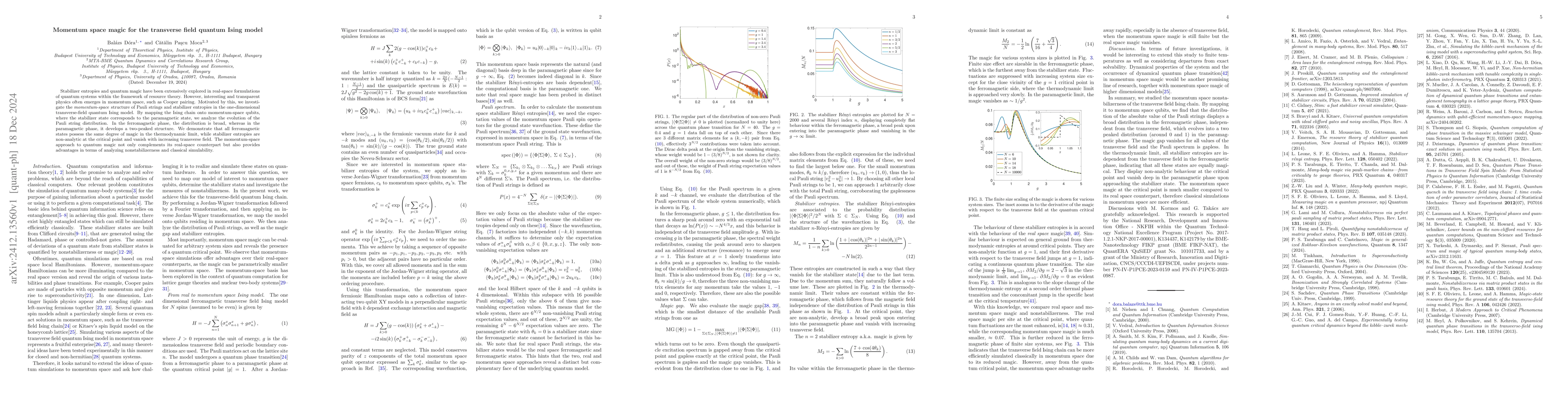Thumbnail for Momentum space magic for the transverse field quantum Ising model