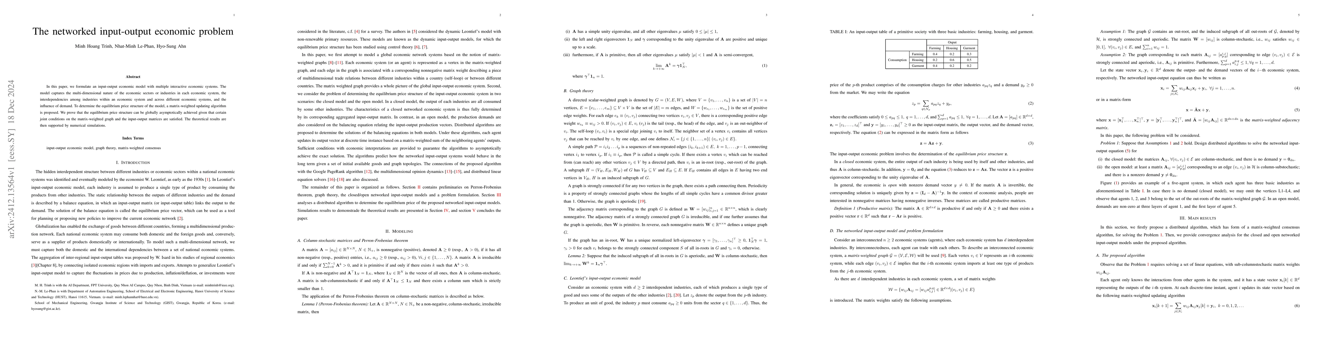 Thumbnail for The networked input-output economic problem