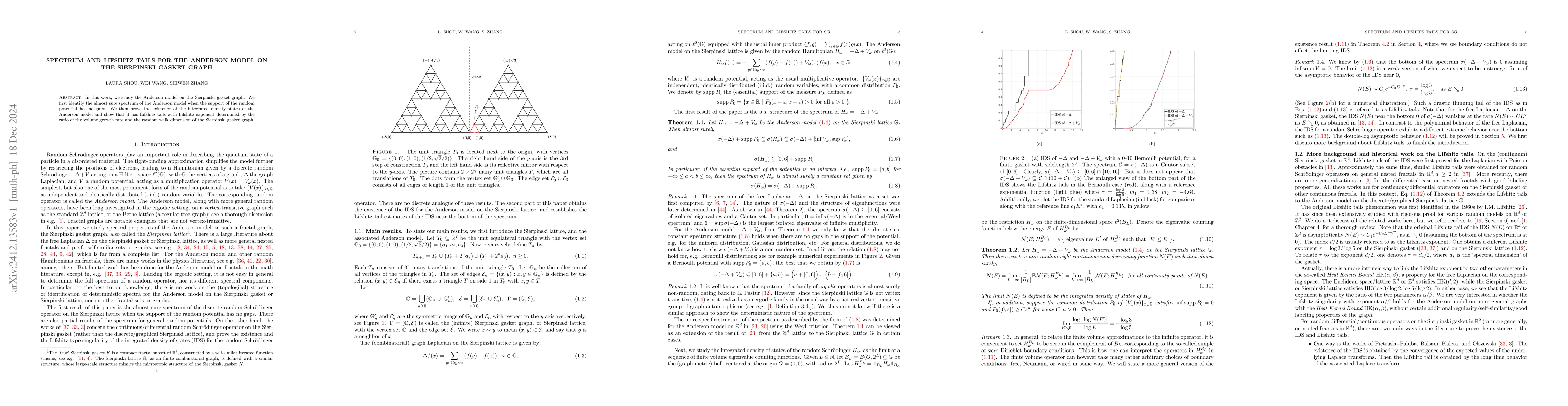 Thumbnail for Spectrum and Lifshitz tails for the Anderson model on the Sierpinski
  gasket graph