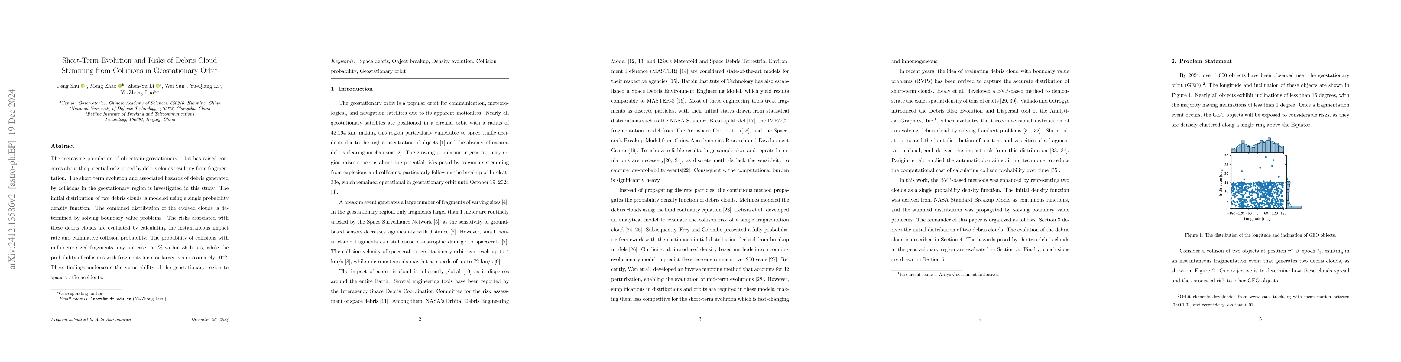 Thumbnail for Short-Term Evolution and Risks of Debris Cloud Stemming from Collisions
  in Geostationary Orbit