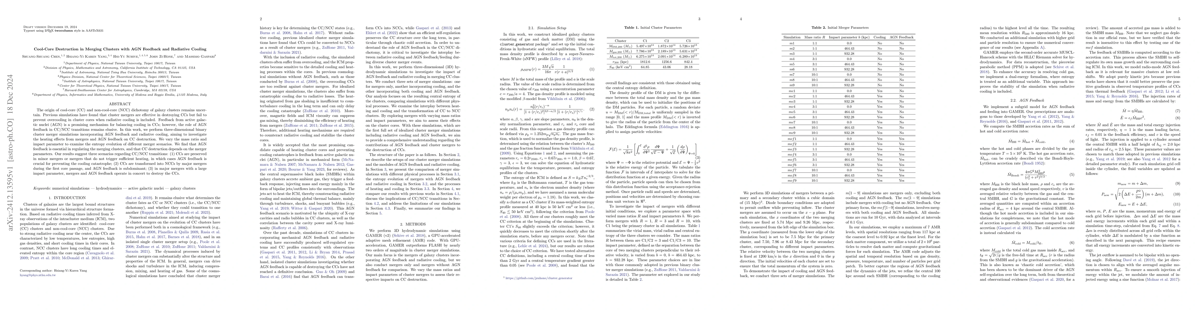 Thumbnail for Cool-Core Destruction in Merging Clusters with AGN Feedback and
  Radiative Cooling