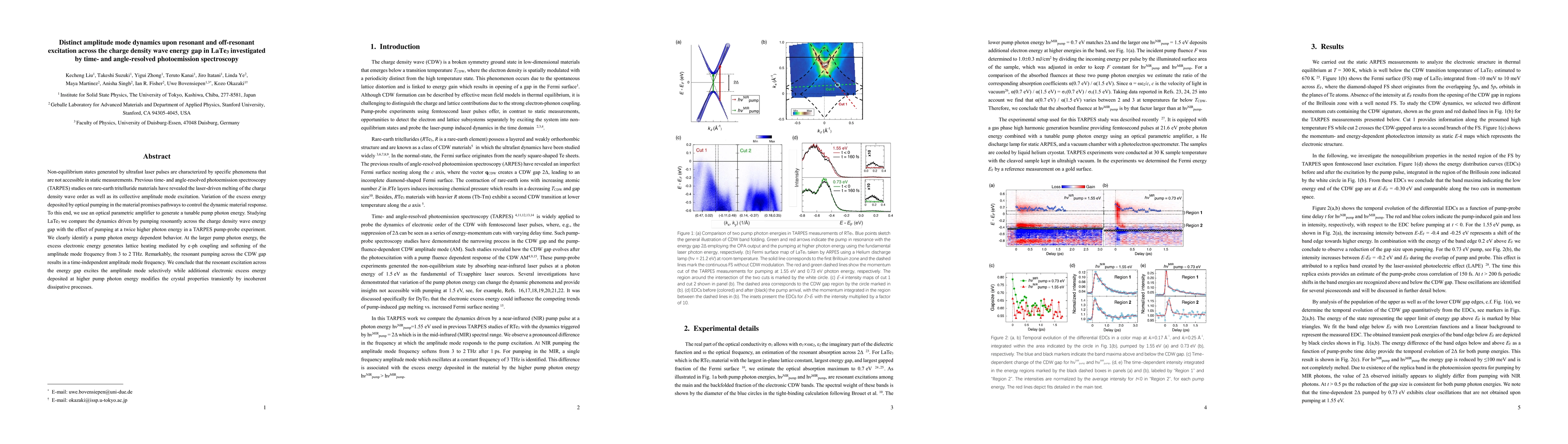 Thumbnail for Distinct amplitude mode dynamics upon resonant and off-resonant
  excitation across the charge density wave energy gap in LaTe3 investigated by
  time- and angle-resolved photoemission spectroscopy