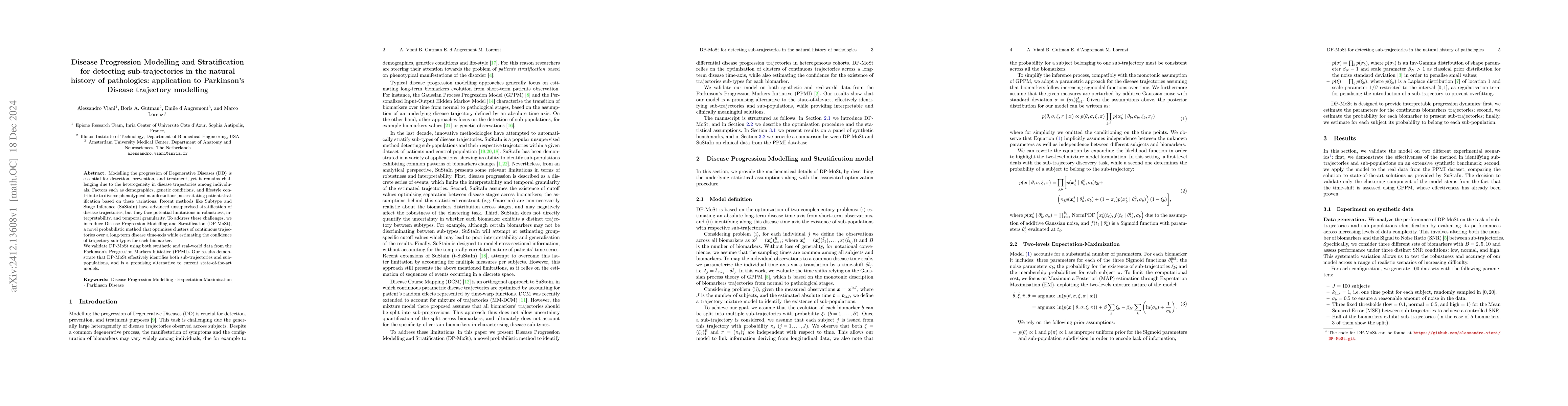 Thumbnail for Disease Progression Modelling and Stratification for detecting
  sub-trajectories in the natural history of pathologies: application to
  Parkinson's Disease trajectory modelling