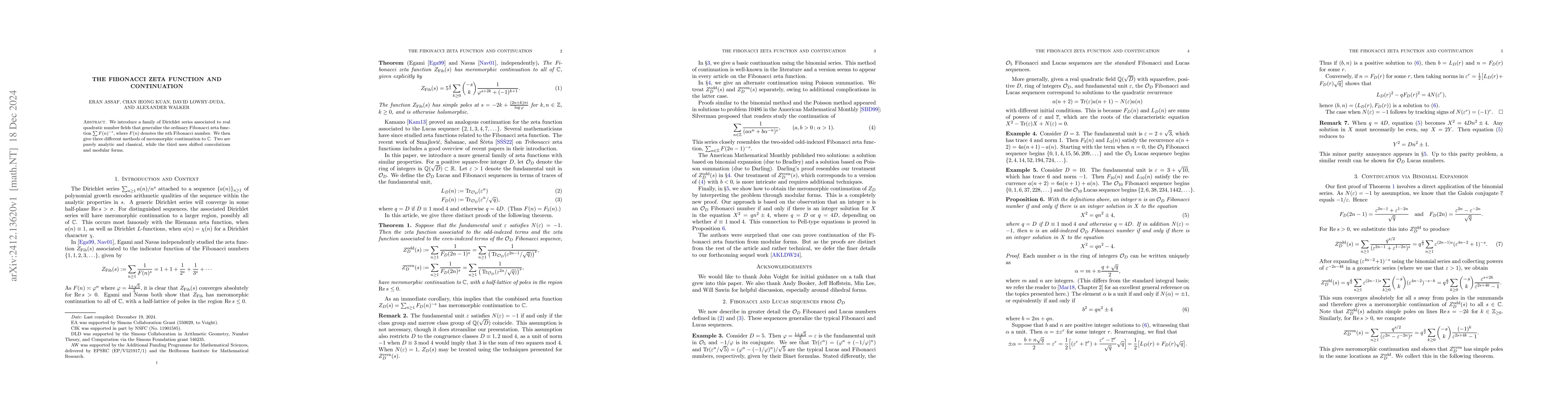 Thumbnail for The Fibonacci Zeta Function and Continuation