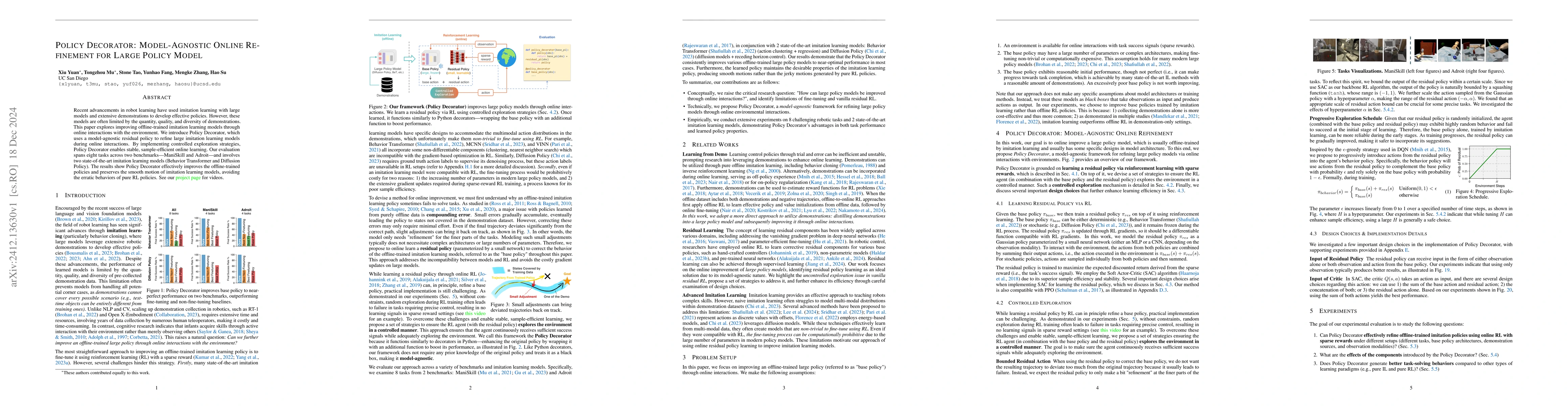 Thumbnail for Policy Decorator: Model-Agnostic Online Refinement for Large Policy
  Model